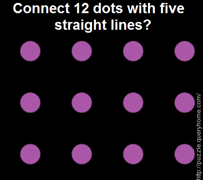 Connect 12 dots with five straight lines